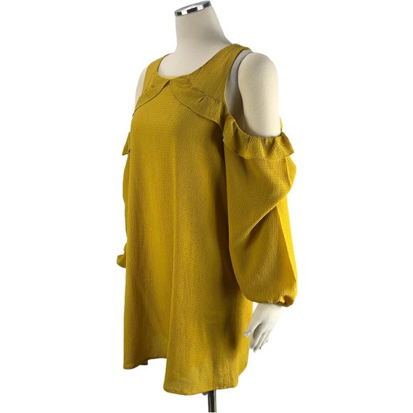 Entro Shift Cold Shoulder S Dress Small Mustard Ye - Picture 3 of 7